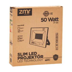 Zmr 302/s 50 Watt - 220 Volt 6500k Ip66 150* Işık Açısi Si̇yah Slim Kasa Led Projektör