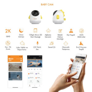 Whome Yapay Zeka Destekli̇ 2k Ptz Gece Görüşlü Sarı Wi̇fi̇ Bebek Güvenli̇k Kamerasının