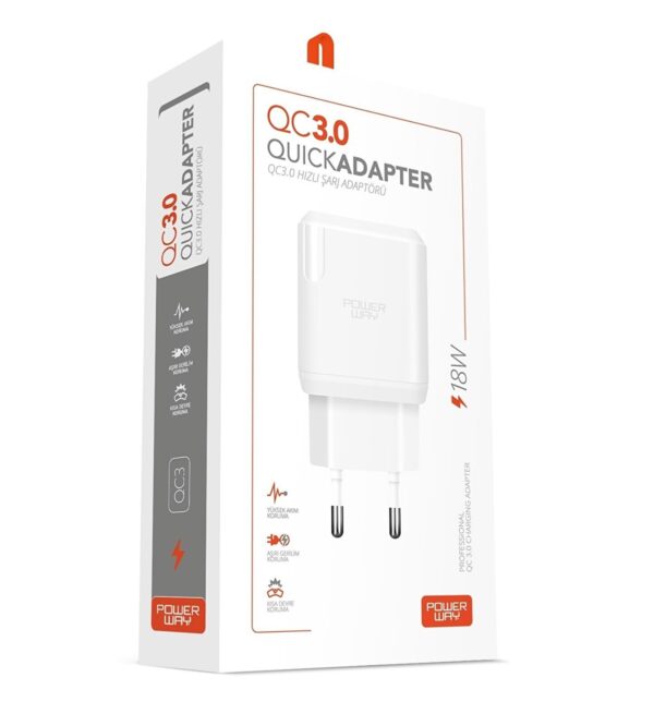 Powerway Qc3 Hizli 3000 Ma 18w Tüm Telefonlara Uyumlu Usb 3.0 Şarj Kafa Sade Başlik Adaptörü - Görsel 3