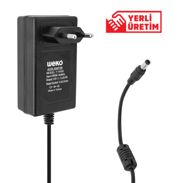 Weko 12 Volt - 3.2 Amper - 38 Watt 5.5*2.5 Uçlu Yerli̇ Üreti̇m Plasti̇k Kasa Pri̇z Ti̇pi̇ Adaptör