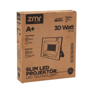 Zmr 30 Watt - 220 Volt 6500k Ip66 150* Işık Açısi Si̇yah Slim Kasa Led Projektör