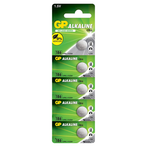 Gp 186 Lr43 Alkalın 1.5 Volt Düğme Pi̇l (186f-2c5)(5'li Paket)