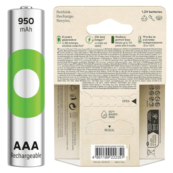 Gp Batteri̇es Recyko 950mah Aaa İnce Kalem 6 Adet Ni̇-mh Şarjli Pi̇l 1.2 Volt - Görsel 2