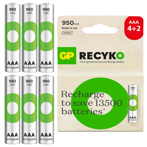 Gp Batteri̇es Recyko 950mah Aaa İnce Kalem 6 Adet Ni̇-mh Şarjli Pi̇l 1.2 Volt