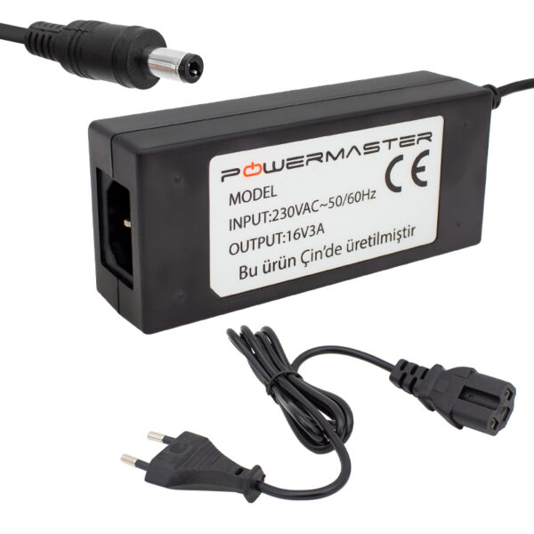 Powermaster Pm-14311 16 Volt - 3 Amper 5.5*2.5 Mm Uçlu Plasti̇k Kasa Santral Adaptörü (masaüstü)
