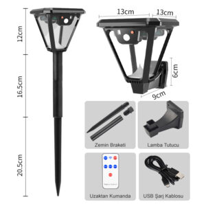 Powermaster Hs-v83 Solar Sensörlü 100 Smd Ledli̇ 3 Modlu Bahçe Ve Duvar Lambası