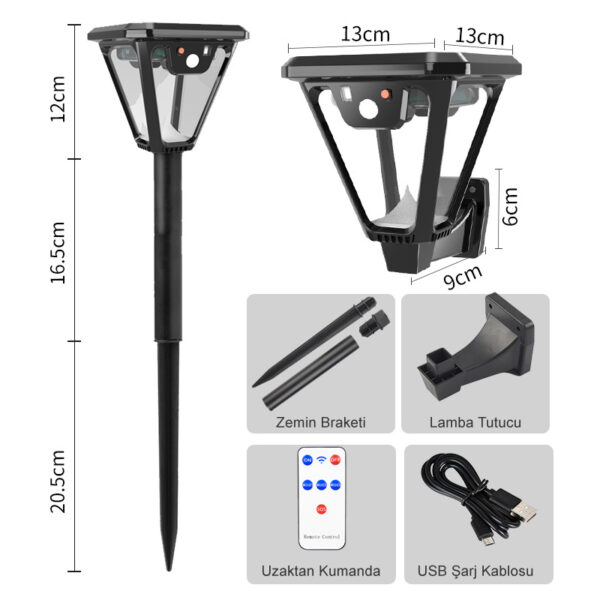 Powermaster HS-V83 Solar Panelli 3 Modlu Kumandalı Hareket Sensörlü 100 SMD Ledli Şarjlı Duvar ve Bahçe Lambası Özellikleri