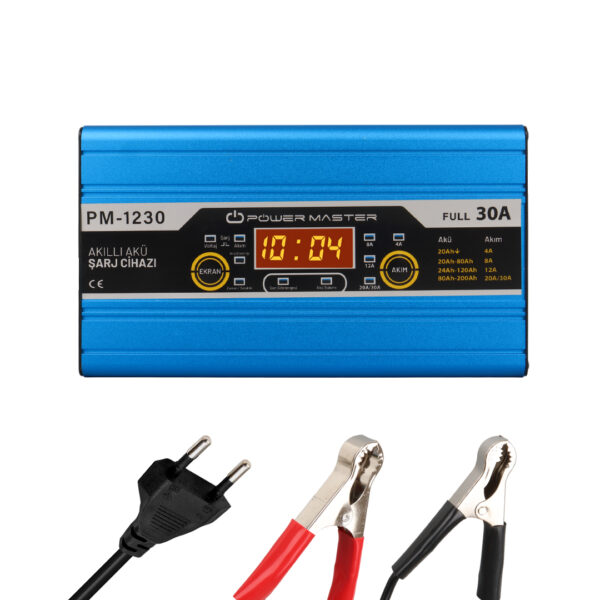 Powermaster Pm-1230 12 Volt Max 30 Amper Lcd Ekranlı Kuru - Asi̇t - Jel Akü Şarj Cihazı