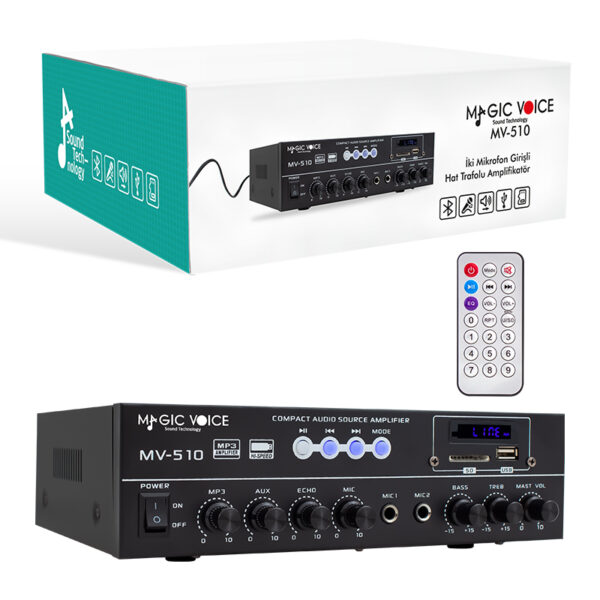 Magicvoice Mv-510 50 Watt Usb/sd/bluetooth 2 Mi̇k.,eco Lu+2sd 2061*2 Li̇ Ukli Gi̇ri̇şli̇ Hat Trafolu Anfi̇ - Görsel 3