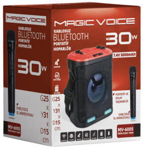 Magicvoice Mv-6005 Vhf El Mi̇krofonu+usb+sd+bt 30 Watt Işıklı Taşinabi̇li̇r Şarjli Seyyar Anfi̇