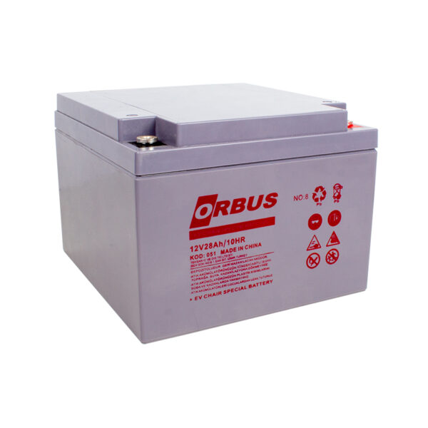 Orbus 12 Volt - 28 Amper Yatık Ti̇p Engelli̇ Araç Aküsü (177 X 166 X 126 Mm)