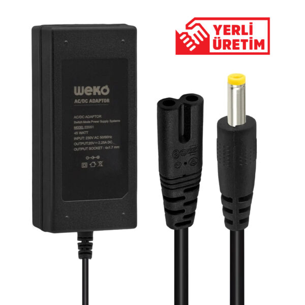 Weko 20 Volt - 2.25 Amper 4.0*1.7 Uçlu Yerli̇ Üreti̇m Notebook Adaptör