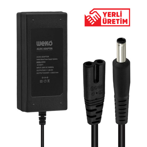 Weko 24 Volt - 1.9 Amper 4.5*3.0 Uçlu Yerli̇ Üreti̇m Notebook Adaptör