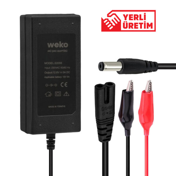 Weko 12.6 Volt - 3 Amper 5.5*2.5 + Krokodi̇l Uçlu Ledli̇ Yerli̇ Üreti̇m Masaüstü Şarj Adaptörü (out:12v3a)
