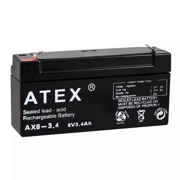 Atex Ax6-3.4 6 Volt - 3.4 Amper Yatık Akü (12.5x6x3cm)