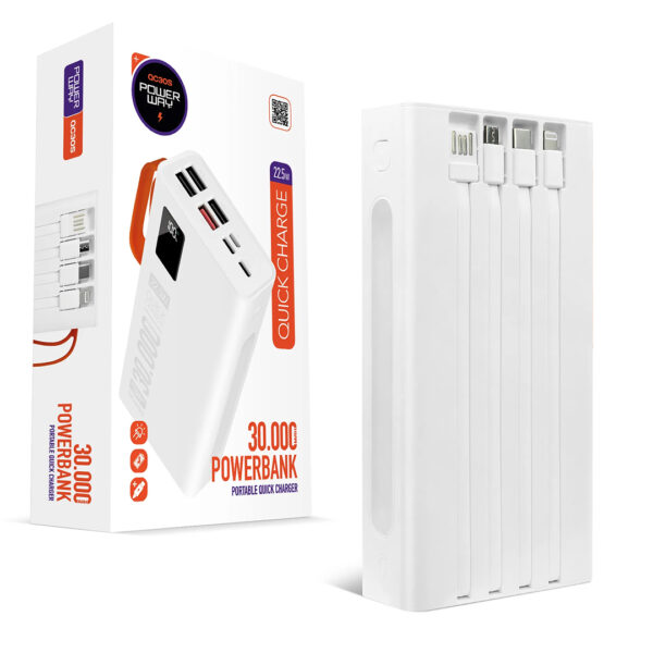 Powerway Qc30s 30000 Mah Di̇ji̇tal Göstergeli̇ Kendi̇nden Kablolu Powerbank