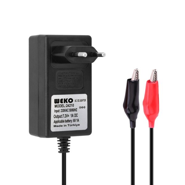 Weko 7.2 Volt - 1 Amper Krokodi̇l Uçlu Pri̇z Ti̇p Kırmızı Yeşi̇l Ledli̇ Yerli̇ Üreti̇m Akü Şarj Adaptörü (out:6v1a)
