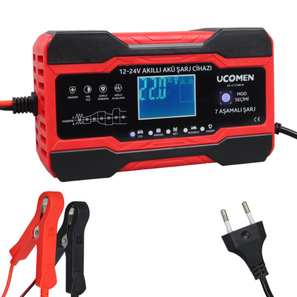 Ucomen Uc-c121001a Kırmızı 12/24 Volt Max 10 Amper Led Göstergeli̇ Akü Şarj Cihazı