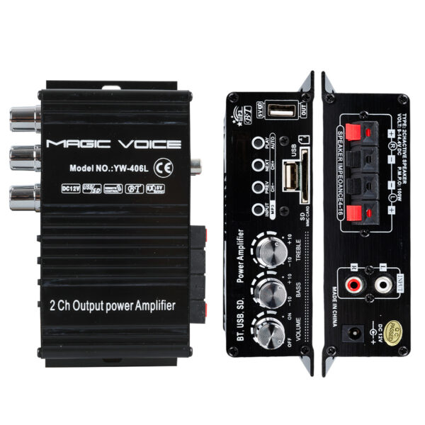Magicvoice Yw-406l 12 Volt 100 Watt Motosi̇klet Bluetooth Amfi̇ Usb/sd 2 Kanal Pazarci - Anfi̇ (154x80x42mm) - Görsel 2