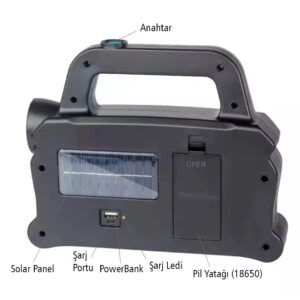 Powermaster Hb-6168 Cob Ledli̇ Solarli 3 Kademeli̇ Usb Powerbankli̇ Şarjli Işıldak Fener