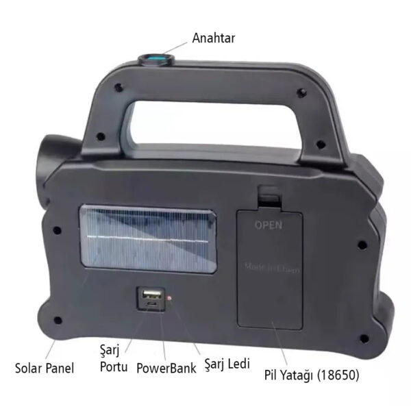 Powermaster Hb-6168 Cob Ledli̇ Solarli 3 Kademeli̇ Usb Powerbankli̇ Şarjli Işıldak Fener - Görsel 2