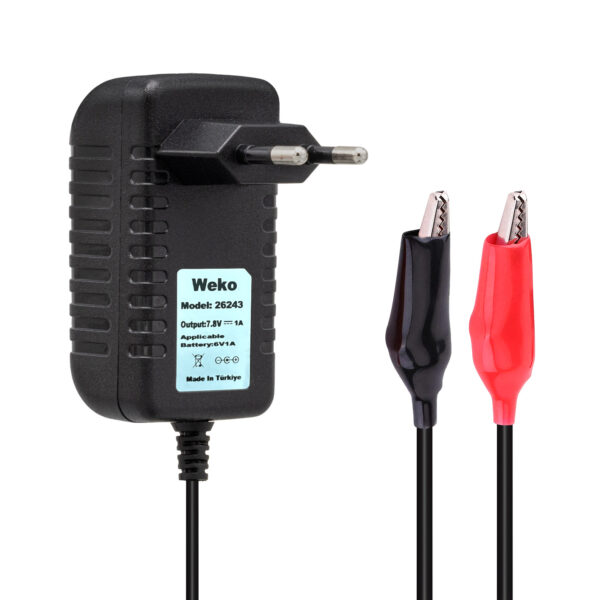 Weko 7.8 Volt - 1 Amper Krokodi̇l Uçlu Pri̇z Ti̇p Yerli̇ Üreti̇m Akü Şarj Adaptörü (out:6v1a)