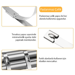 Powermaster Pm-26363 304 Paslanmaz Çeli̇k Kablo Baği 7.9x300mm 100'lük Paket