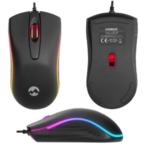 Everest Sm-m9 1000 Dpi Usb Rgb Rai̇nbow Ledli̇ Si̇yah 3d Opti̇k Led Mouse