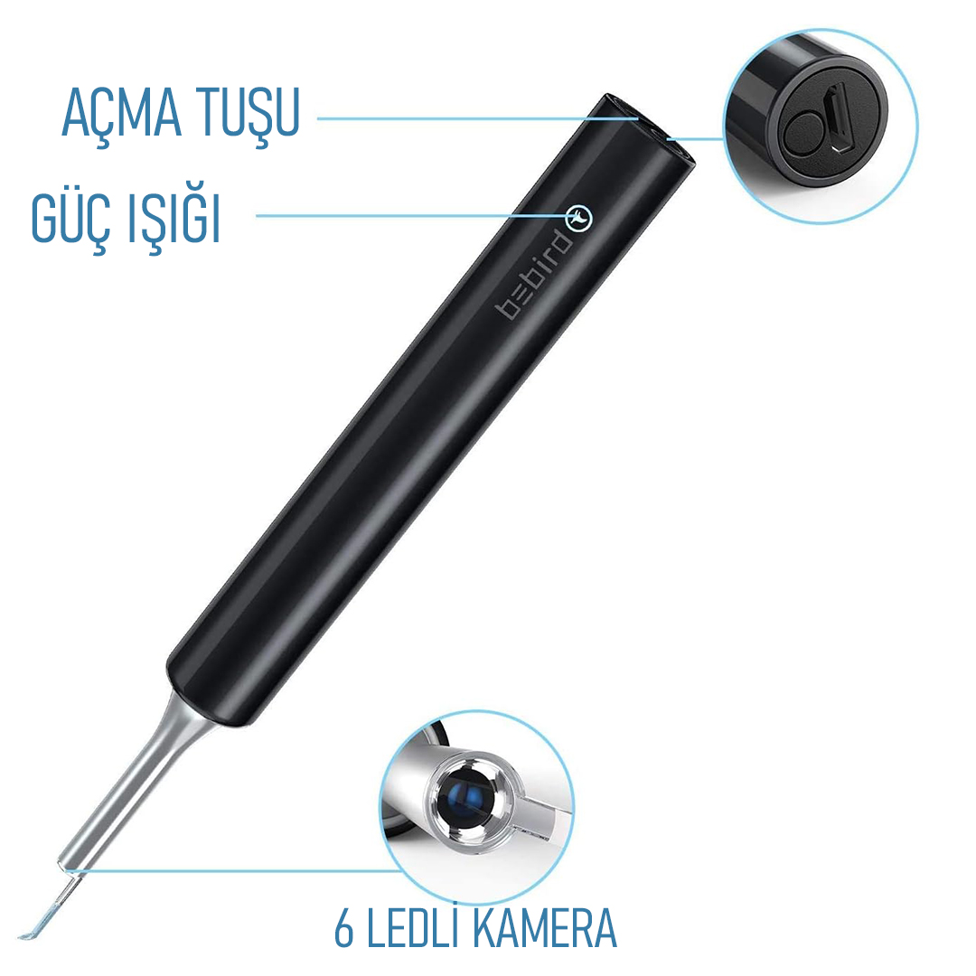 Bebird T5 5MP Kamera 3.5mm Lens Şarjlı WiFi Görüntülü Kulak Temizleyici