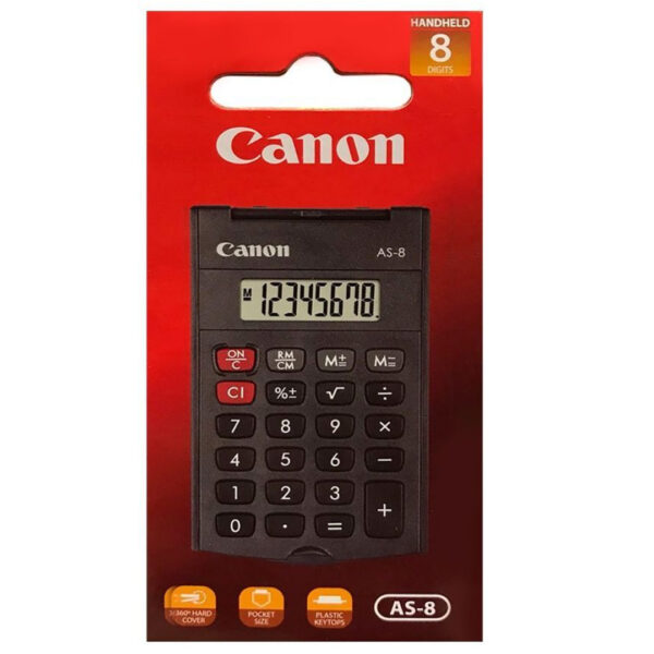 Canon AS-8 Siyah 8 Haneli Kapaklı Cep Tipi Hesap Makinesi Özellikleri