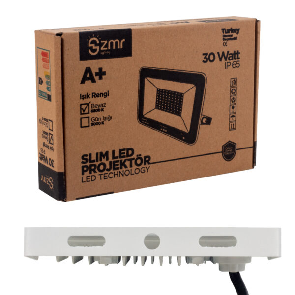 Zmr 30 Watt - 220 Volt 6500k Ip65 150* Işık Açısi Beyaz Slim Kasa Led Projektör - Görsel 3