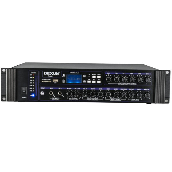 Dexun D-300 250w 6 Zone İki̇ Mi̇k Gi̇ri̇ş Usb-bt 4/16-70-100v Hat Trafolu Anfi̇