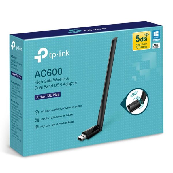 TP-Link Archer T2U Plus AC600 600 Mbps Dualband Antenli USB Wireless Adaptör Özellikleri