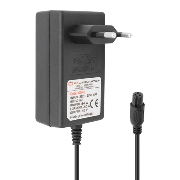 Powermaster Pm-6043 42 Volt - 2 Amper - 84 Watt 3 Pi̇nli̇ Pri̇z Ti̇pi̇ Gi̇nger Şarj Ci̇haz Adaptörü