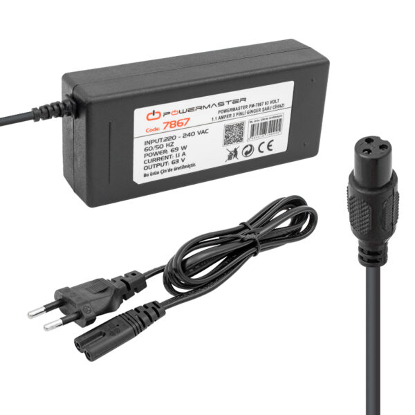 Powermaster Pm-7867 63 Volt- 1.1 Amper - 69 Watt 3 Pi̇nli̇ Masaüstü Gi̇nger Şarj Cihazı Adaptörü